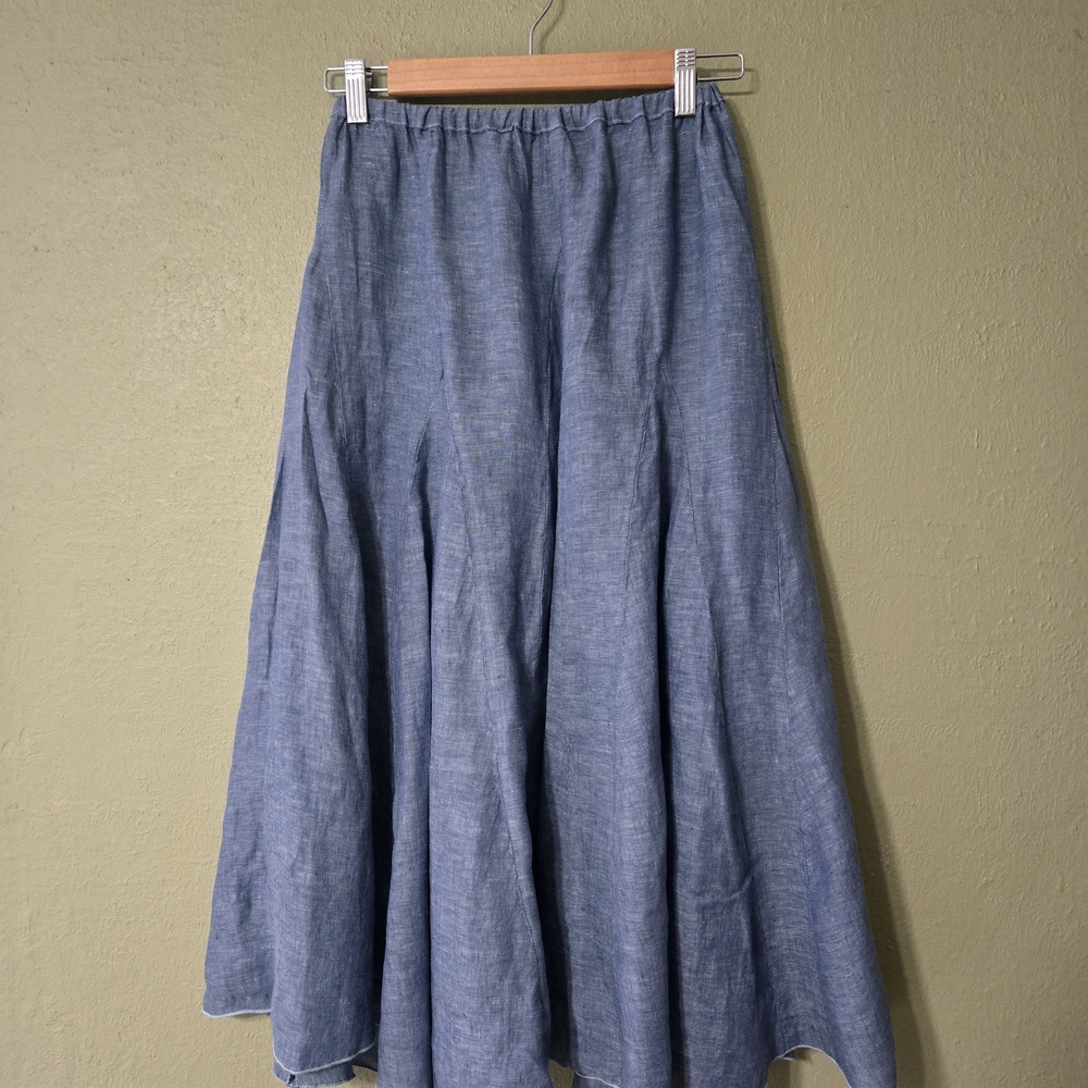 CP Shades 100% Linen Fanny A-Line Midi Skirt in Blue Size XS  Made in USA